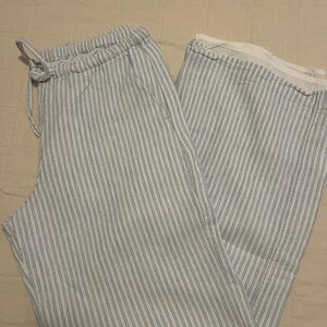 Hollister Light Blue and White Striped Linen-Blend Drawstring Pants